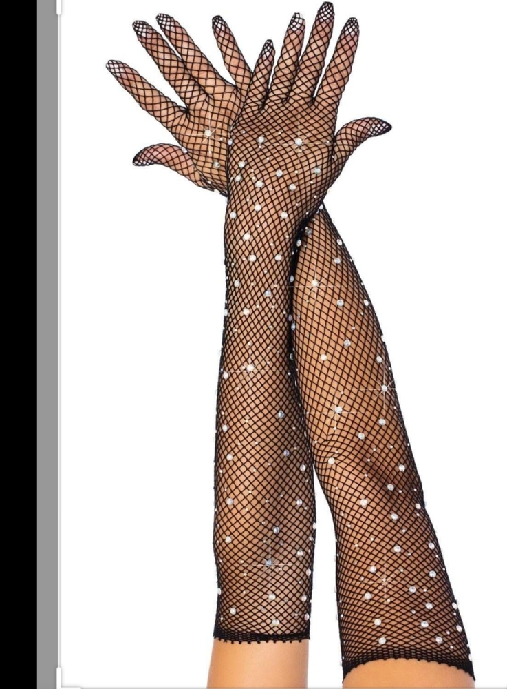Rhinestone Fishnet Long Gloves
